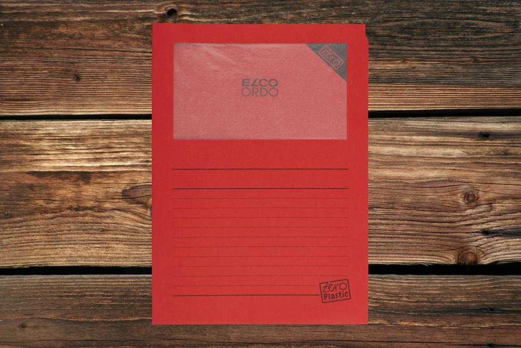 Ordnungsmappen mit Sichtfenster und Linien 220x310 mm Intensivrot 120 g/qm Zero Plastic